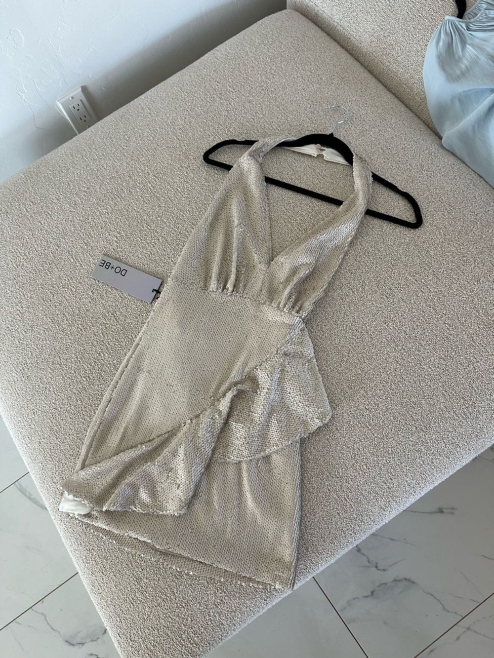 DO+BE Silver Sequin Halter Ruffle Wrap Top